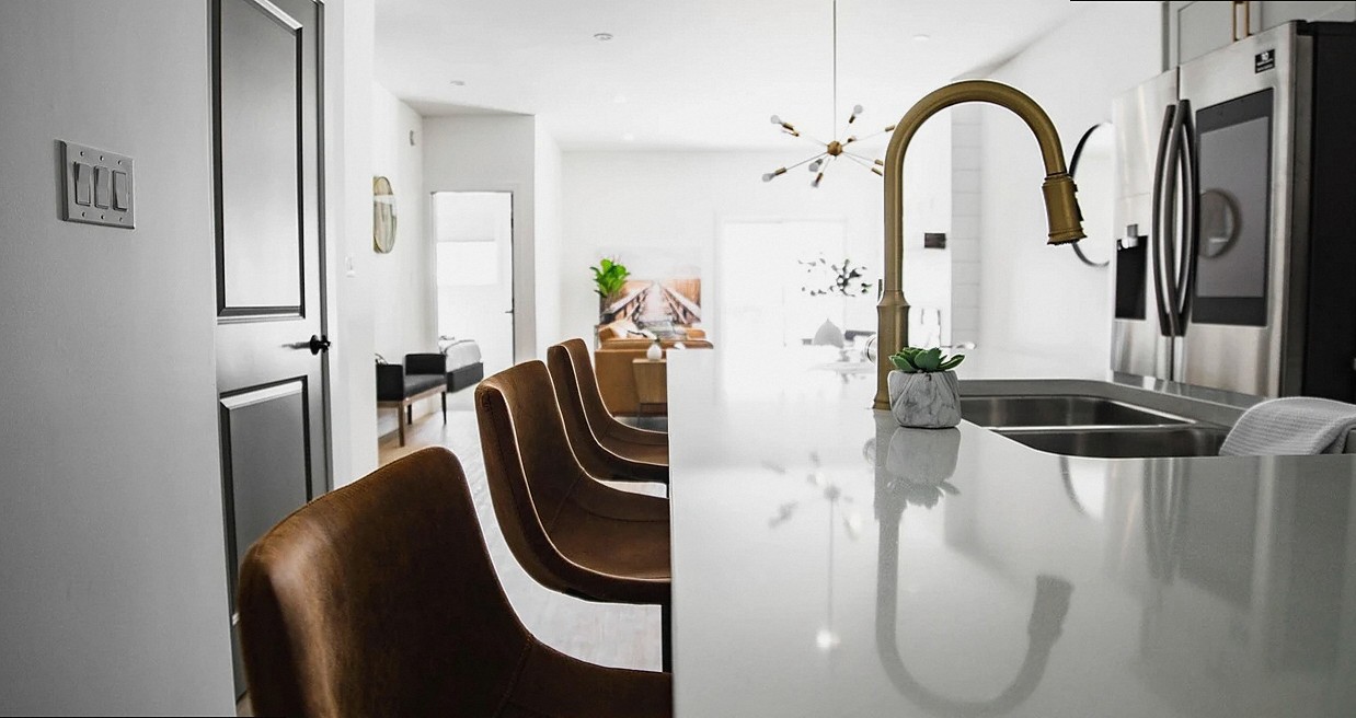 home, kitchen, interior, kitchen island, chairs, furniture, room, interior design, luxurious, modern, house, real estate
